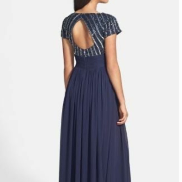 NWT JS Collections Embellished Chiffon Gown Navy‎ Blue [SZ 2 ] - Picture 5 of 10